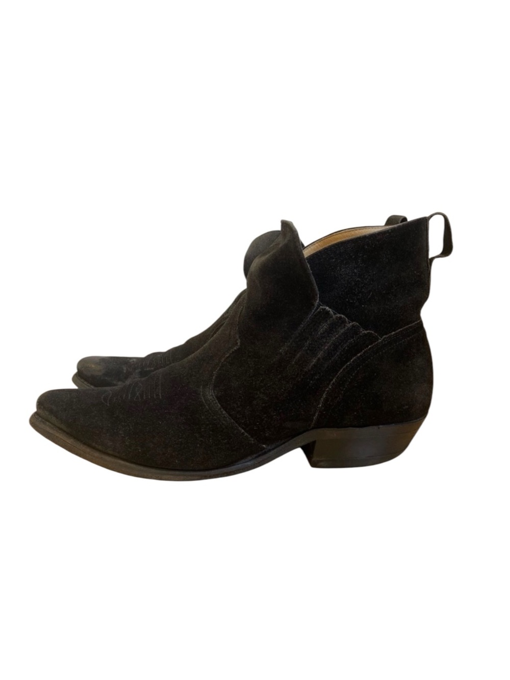 Boulet men ankle western boots genuine suede black leather pointed toe size 11